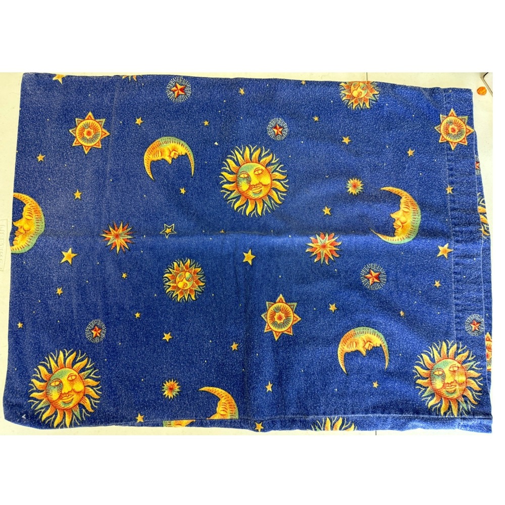 Vintage 90s Celestial Sun Moon Stars Blue Wrap Skirt Whimsigoth Boho Festival
